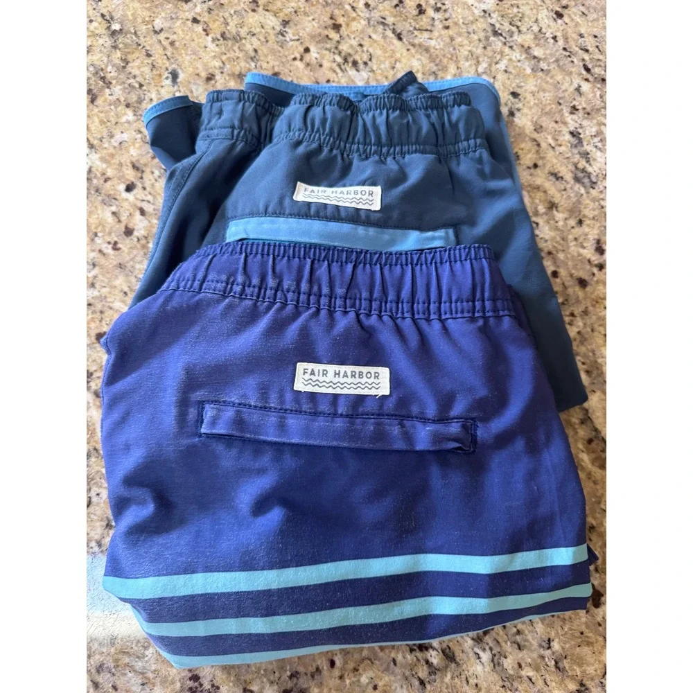 Fair Harbor Mens Swim Trunks Set of 2 Blue Teal Striped Lined Size Medium